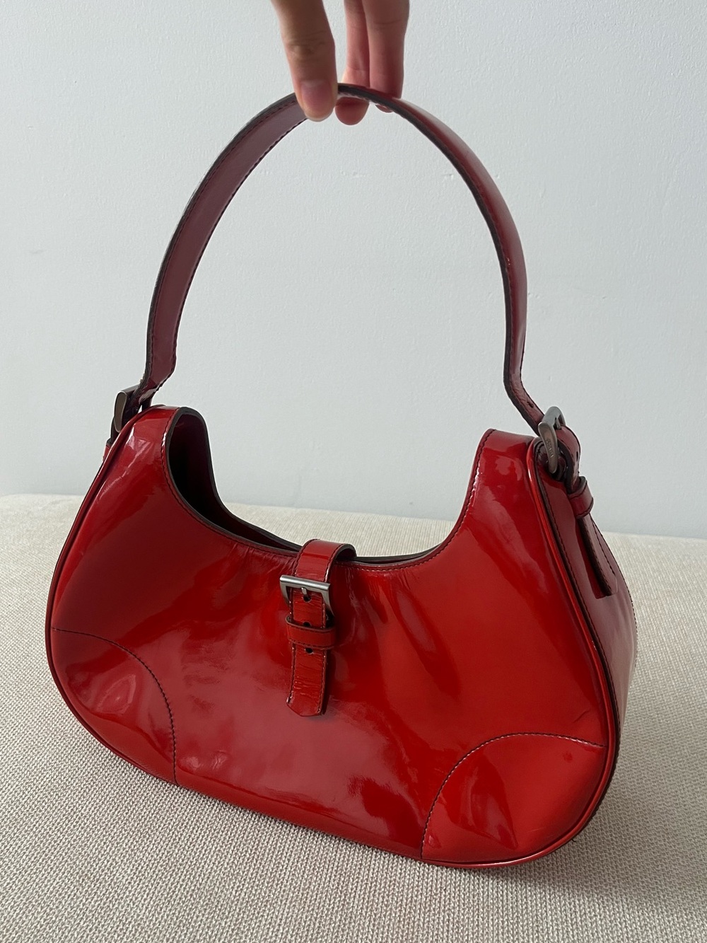 Authentic Vintage Prada Red Patent Leather Shoulder Bag